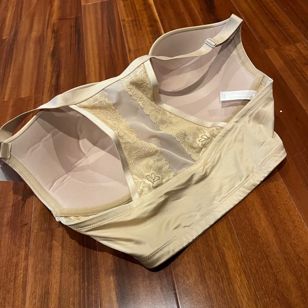 Cacique Boost Plunge Bra 40DDD 40F Beige Nude Racerback‎ Lace Intimates Plus New - Picture 4 of 8